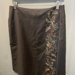 Loft Skirt Career Embroidered Chocolate Brown Knee Length SZ 10